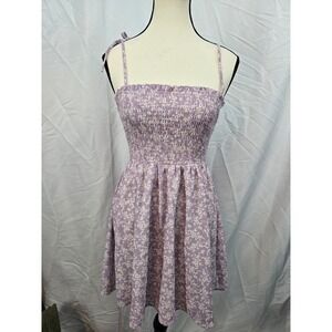 Windsor Lilac Purple Floral Smocked Mini Dress Tie Strap Small Medium